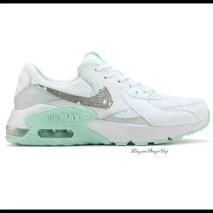 Custom Nike Air Max Excee Womens White Mint Sneakers Shoes Made with Crystals